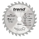 Trend 160mm x 20mm x 28T Thin Kerf General Purpose Cordless Circular Saw Blade