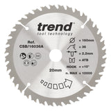 Trend 160mm x 20mm x 36T General Purpose Circular Saw Blade 10 Degree Hook