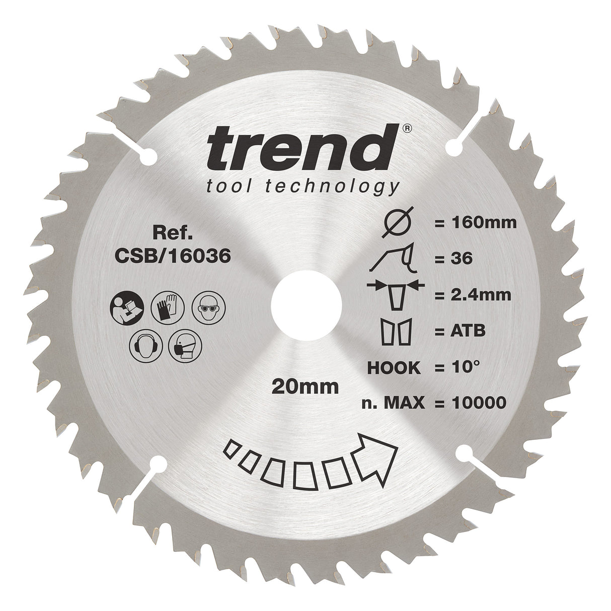 Trend 160mm x 20mm x 36T General Purpose Circular Saw Blade 5 Degree Hook