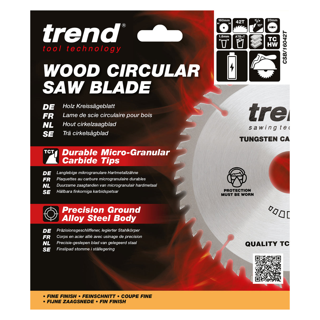 Trend 160mm x 20mm x 42T Thin Kerf Fine Cut Off Cordless Circular Saw Blade
