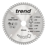 Trend 160mm x 20mm x 60T Wood Circular Saw Blade