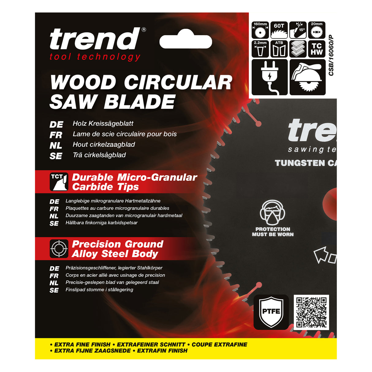 Trend 160mm x 20mm x 60T Fine Cut Off Circular Saw Blade with PTFE Coating