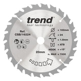 Trend 162mm x 20mm x 24T Thin Kerf Ripping Cordless Circular Saw Blade