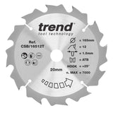 Trend 165mm x 20mm x 12T Thin Kerf Ripping Cordless Circular Saw Blade