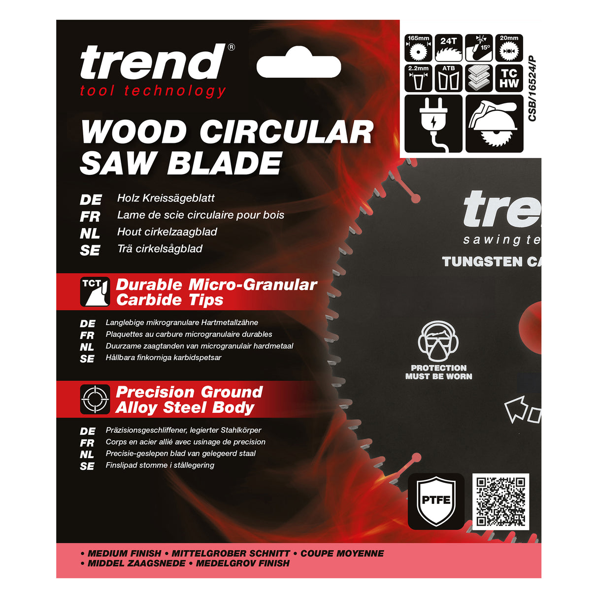 Trend 165mm x 20mm x 24T Ripping Circular Saw Blade with PTFE Coating