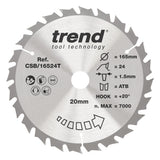 Trend 165mm x 20mm x 24T Thin Kerf General Purpose Cordless Circular Saw Blade
