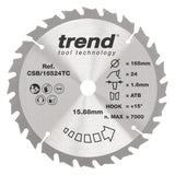 Trend 165mm x 15.88mm x 24T Thin Kerf Wood Cordless Circular Saw Blade
