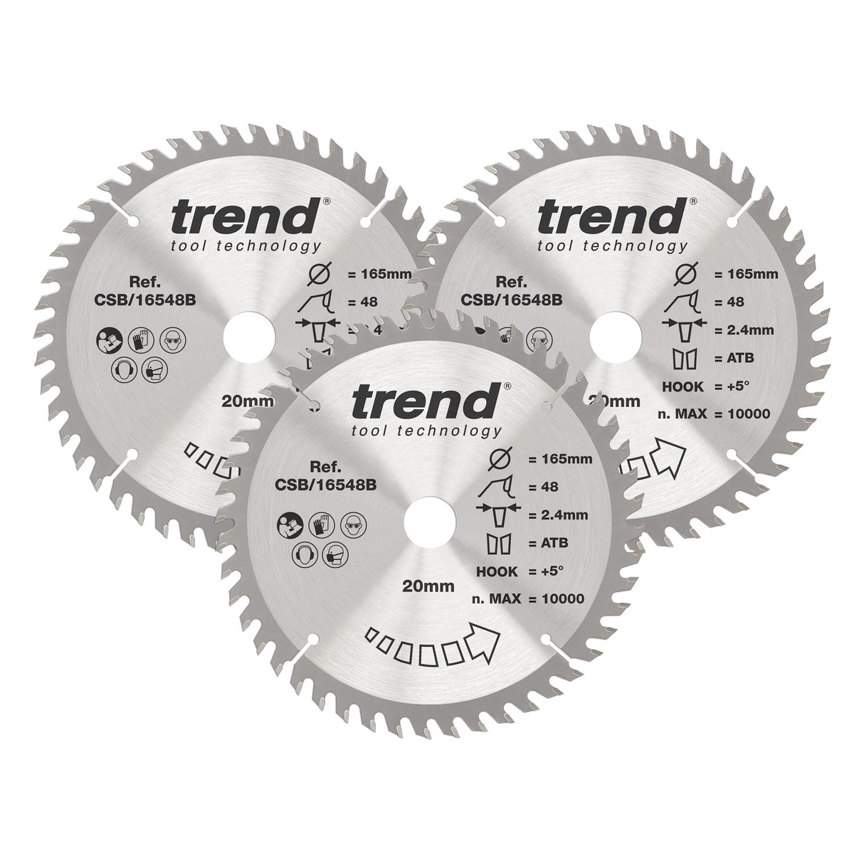 Trend 3-Piece 165mm x 20mm x 48T  Wood Circular Saw Blade Set