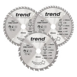 Trend 3-Piece 165mm x 20mm x 24/40/52T Wood Cordless Circular Saw Blade Set