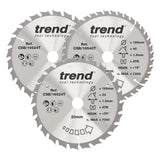 Trend 3-Piece 165mm x 20mm x 24/40T Wood Cordless Circular Saw Blade Set