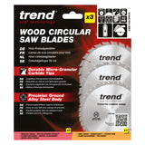 Trend 3-Piece 165mm x 20mm x 24/40T Wood Cordless Circular Saw Blade Set
