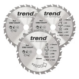Trend 3-Piece 165mm x 20mm x 24T Wood Cordless Circular Saw Blade Set