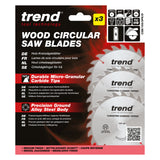 Trend 3-Piece 165mm x 20mm x 24T Wood Cordless Circular Saw Blade Set