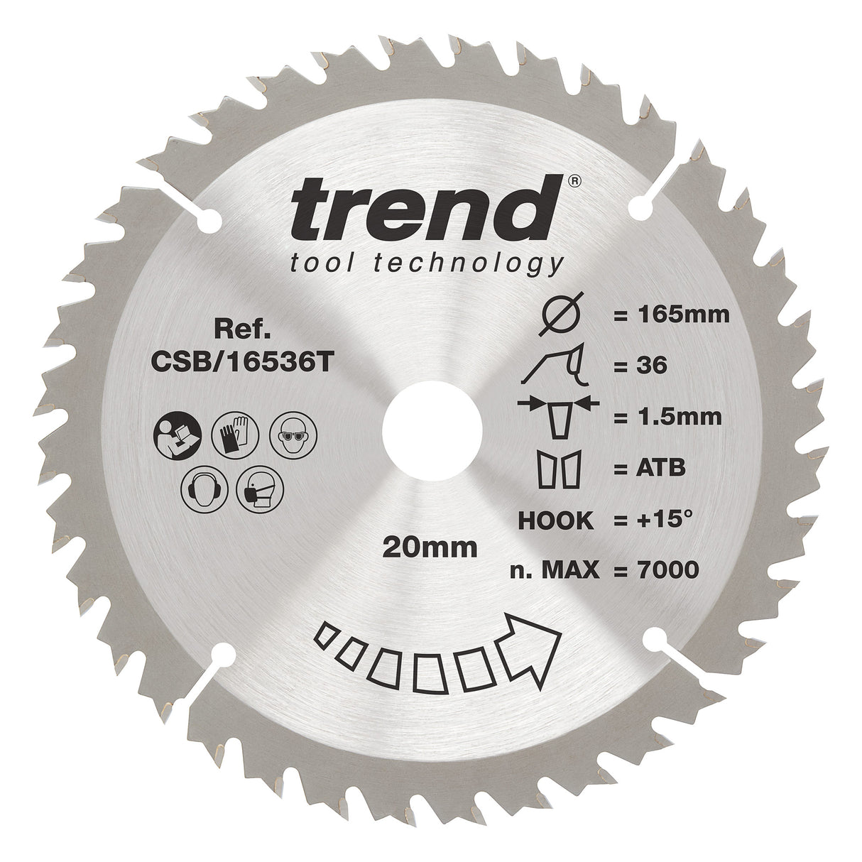 Trend 165mm x 20mm x 36T Thin Kerf General Purpose Cordless Circular Saw Blade