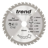 Trend 165mm x 20mm x 36T Thin Kerf General Purpose Cordless Circular Saw Blade
