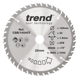 Trend 165mm x 20mm x 40T Thin Kerf General Purpose Cordless Circular Saw Blade