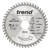 Trend 165mm x 30mm x 48T x 2.4mm Wood Circular Saw Blade