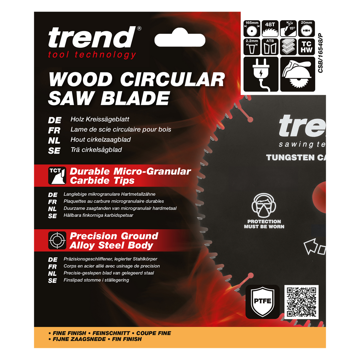Trend 165mm x 20mm x 48T General Purpose Circular Saw Blade with PTFE Coating