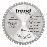 Trend 165mm x 20mm x 48T Thin Kerf Fine Cut Off Cordless Circular Saw Blade