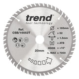 Trend 165mm x 20mm x 52T Thin Kerf Fine Cut Off Cordless Circular Saw Blade