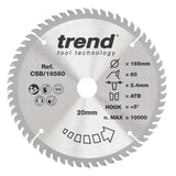 Trend 165mm x 20mm x 60T Wood Circular Saw Blade