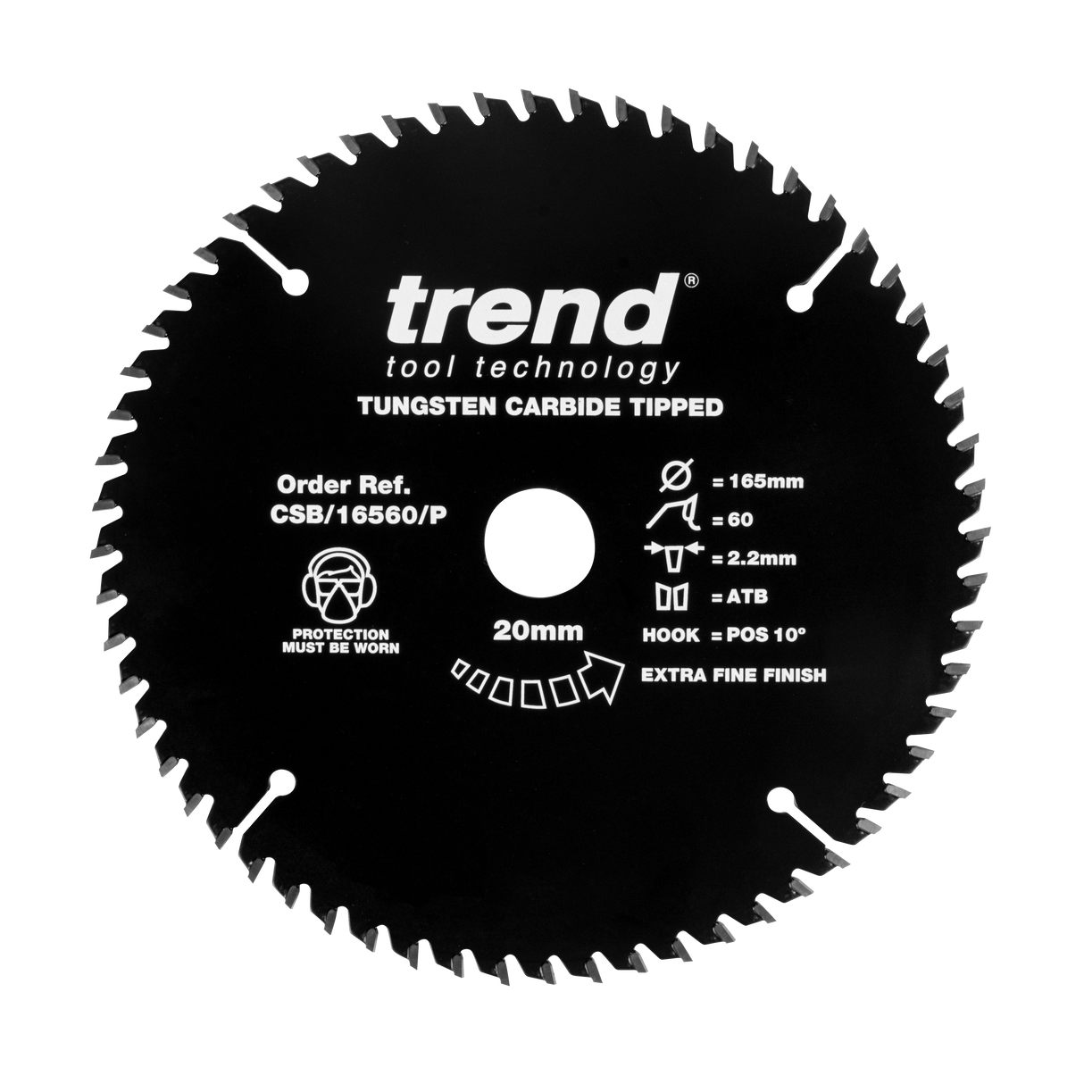 Trend 165mm x 20mm x 60T Fine Cut Off Circular Saw Blade with PTFE Coating