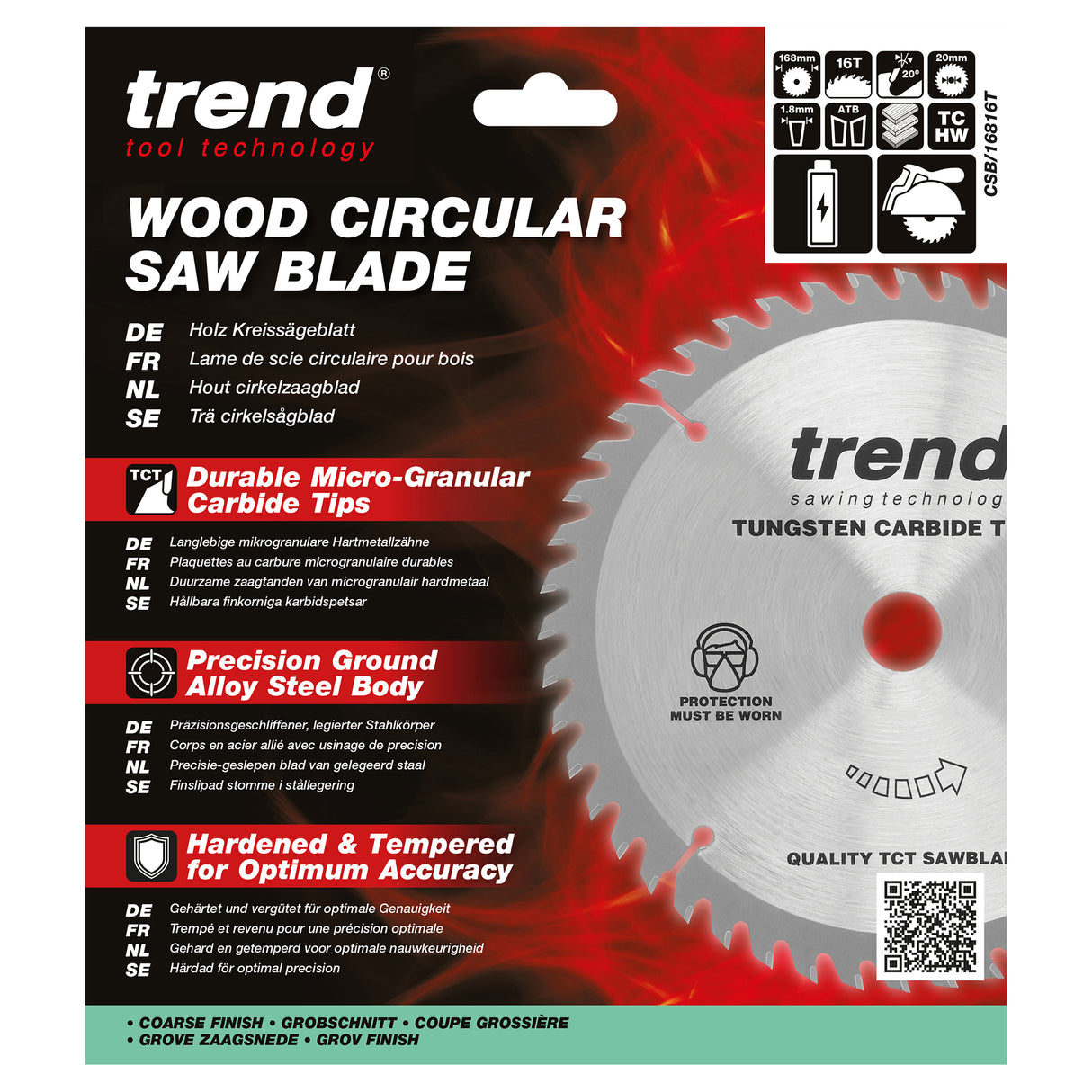 Trend 168mm x 20mm x 16T Thin Kerf Ripping Cordless Circular Saw Blade