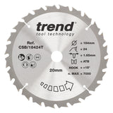 Trend 184mm x 20mm x 24T Thin Kerf Ripping Cordless Circular Saw Blade