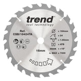 Trend 184mm x 16mm x 24T Thin Kerf Wood Cordless Circular Saw Blade