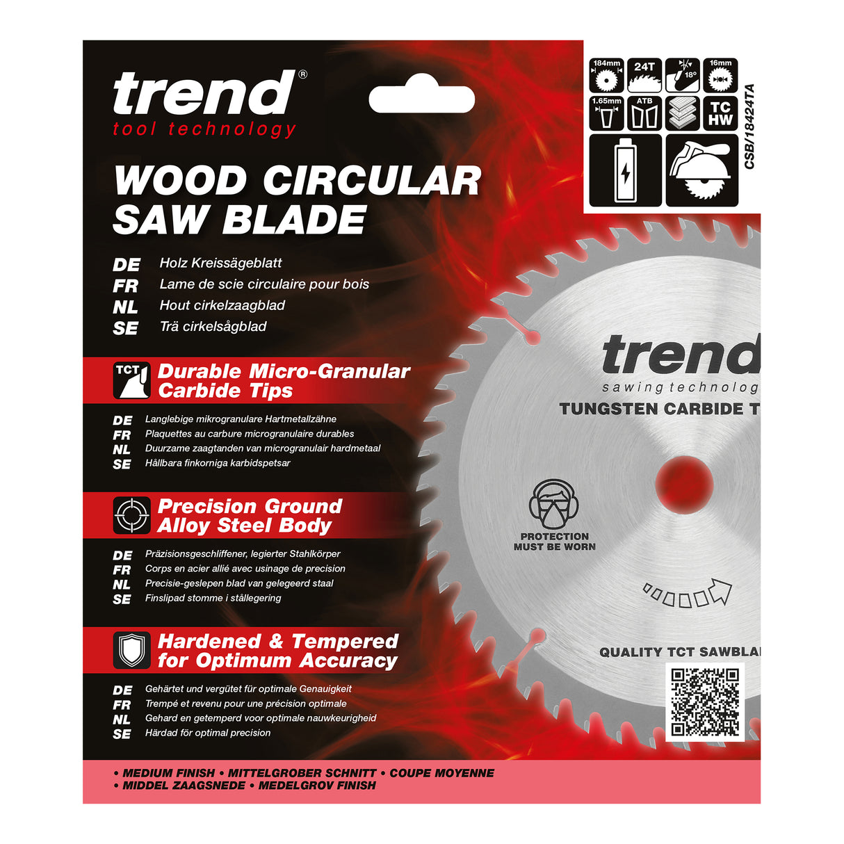Trend 184mm x 16mm x 24T Thin Kerf Wood Cordless Circular Saw Blade