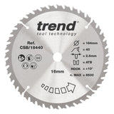 Circular saw blade with Trend tool technology branding on a white background