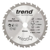 Trend 185mm x 30mm x 24T Thin Kerf Ripping Cordless Circular Saw Blade