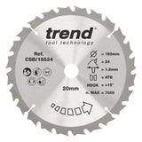 Trend 185mm x 20mm x 24T Thin Kerf Ripping Cordless Circular Saw Blade