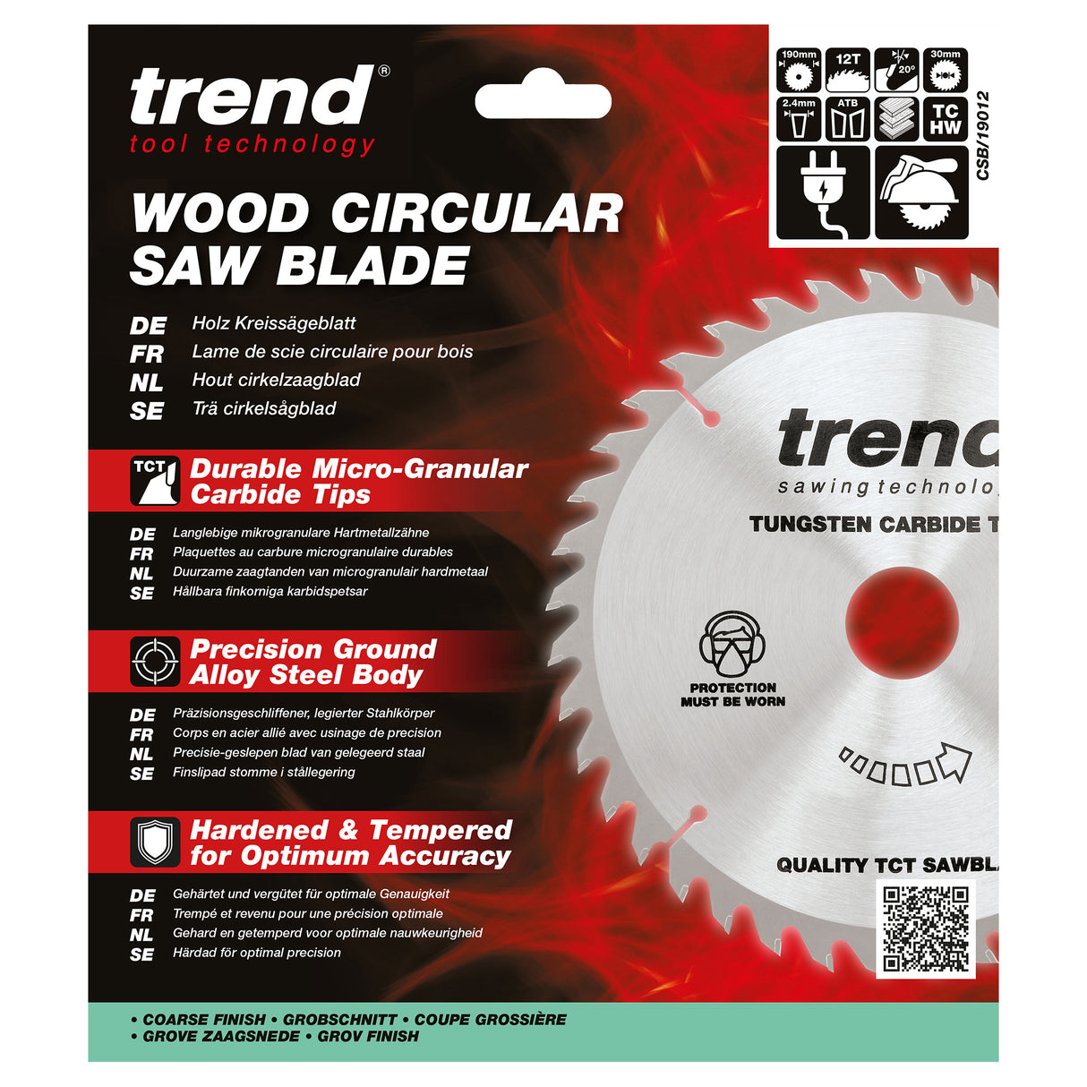 Trend 190mm x 30mm x 12T Ripping Circular Saw Blade