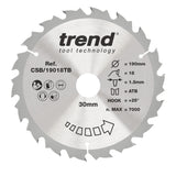 Trend 190mm x 30mm x 18T Thin Kerf Ripping Cordless Circular Saw Blade