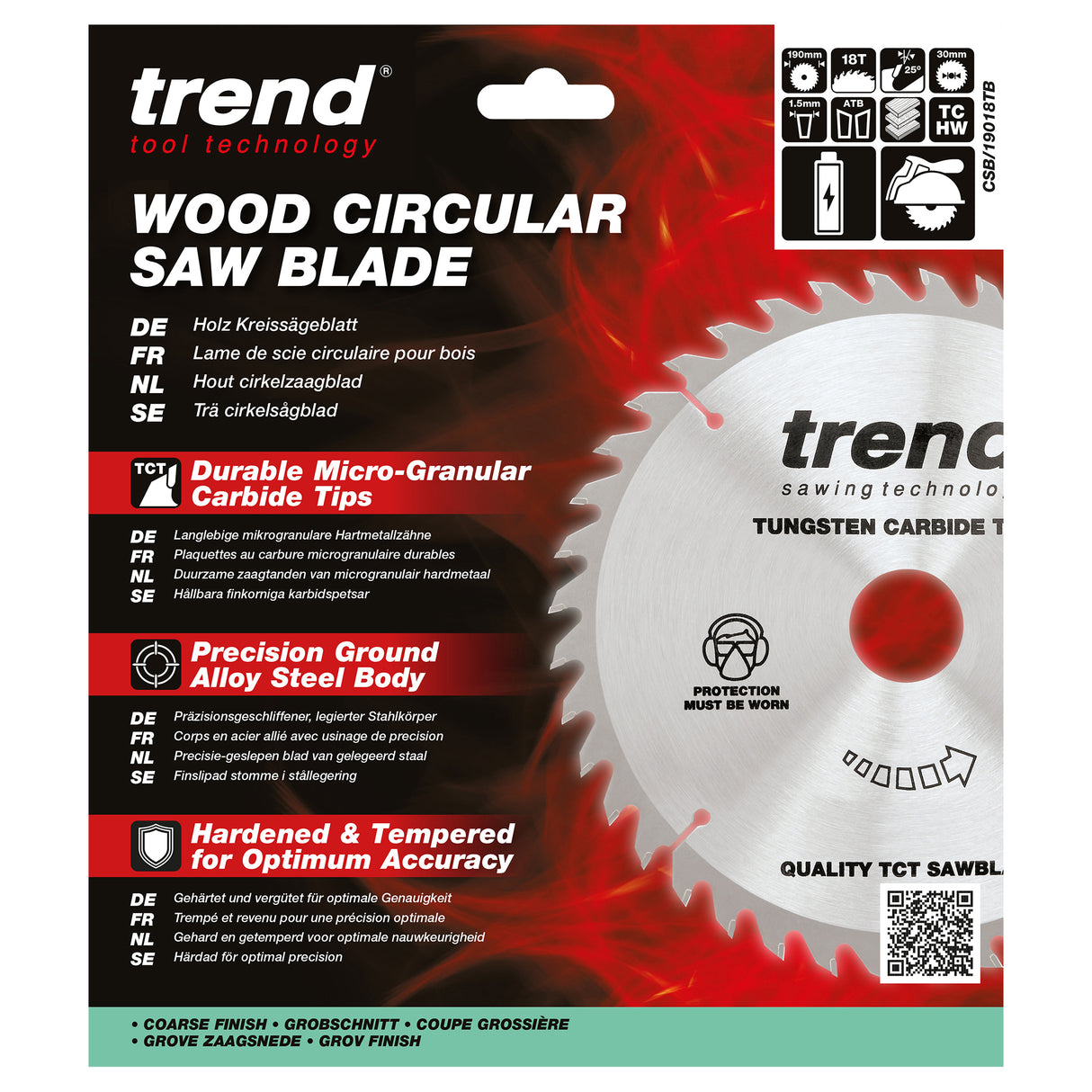 Trend 190mm x 30mm x 18T Thin Kerf Ripping Cordless Circular Saw Blade