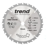 Trend 190mm x 16mm x 24T Wood Circular Saw Blade