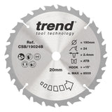 Trend 190mm x 20mm x 24T Ripping Circular Saw Blade