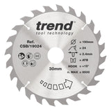 Trend 190mm x 30mm x 24T Ripping Circular Saw Blade