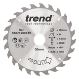 Trend 190mm x 30mm x 24T Thin Kerf Ripping Cordless ATBR Circular Saw Blade