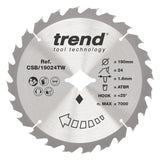 Trend 190mm x Diamond Bore x 24T Thin Kerf Ripping Cordless ATBR Circular Saw Blade