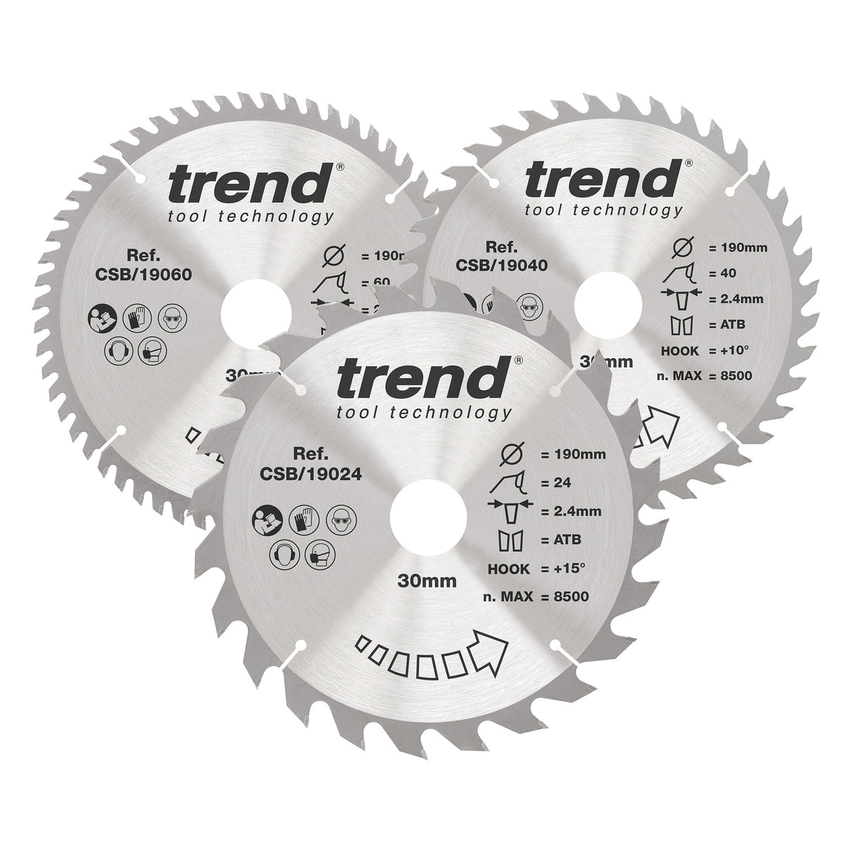 Trend 3-Piece 190mm x 30mm x 24/40/60T Wood Circular Saw Blade Set