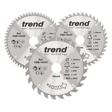 Trend 3-Piece 190mm x 30mm x 24/40/60T Wood Circular Saw Blade Set