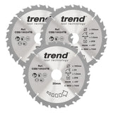 Trend 3-Piece 190mm x 30mm x 24T Wood Cordless Circular Saw Blade Set