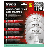 Trend 3-Piece 190mm x 30mm x 24T Wood Cordless Circular Saw Blade Set