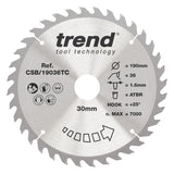 Trend 190mm x 30mm x 36T Thin Kerf General Purpose Cordless ATBR Circular Saw Blade