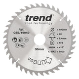 Trend 190mm x 30mm x 40T General Purpose Circular Saw Blade