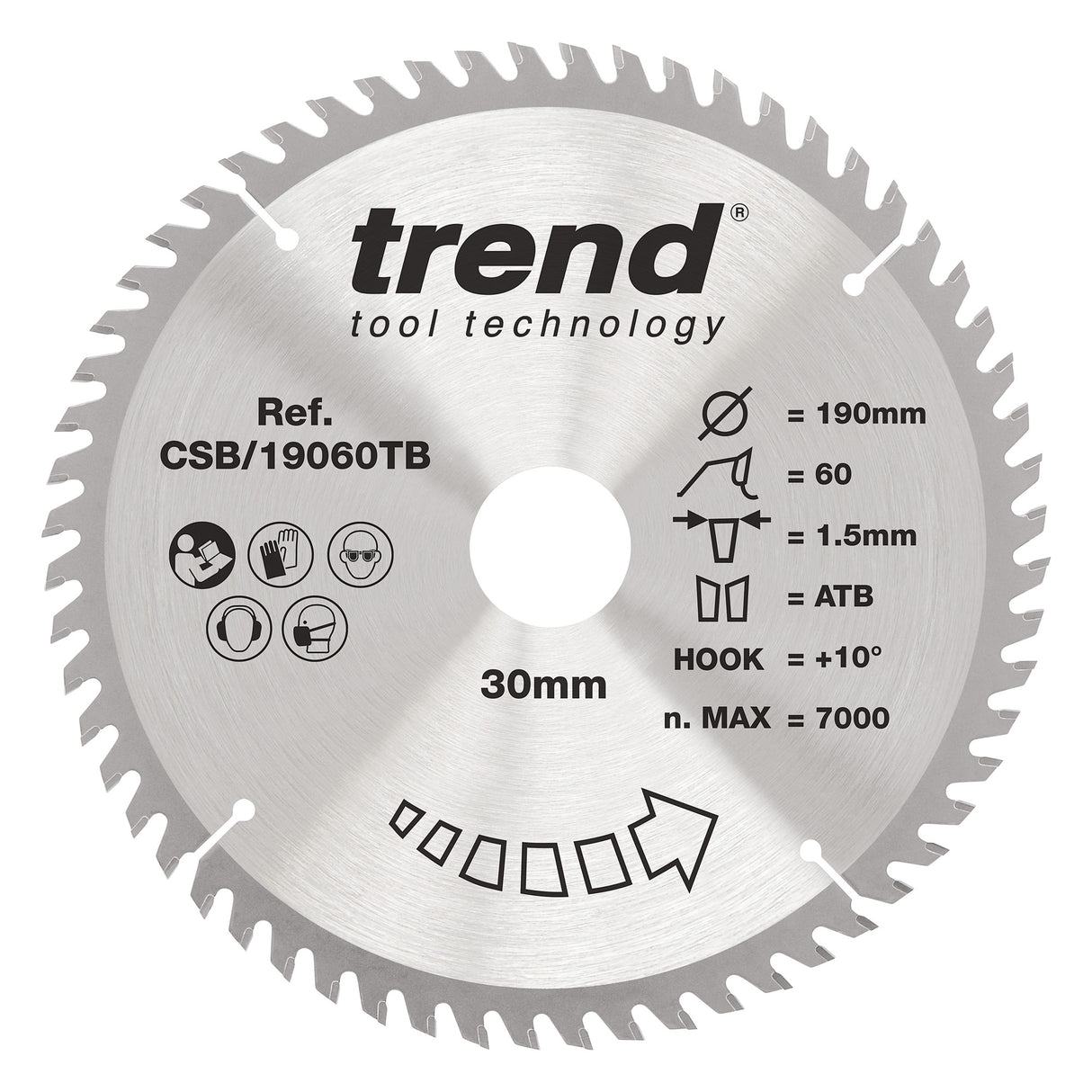 Trend 190mm x 30mm x 60T Thin Kerf Fine Cut Off Cordless Circular Saw Blade