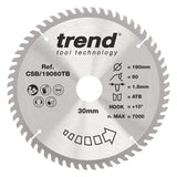 Trend 190mm x 30mm x 60T Thin Kerf Fine Cut Off Cordless Circular Saw Blade