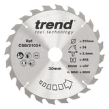 Trend 210mm x 30mm x 24T Ripping Circular Saw Blade